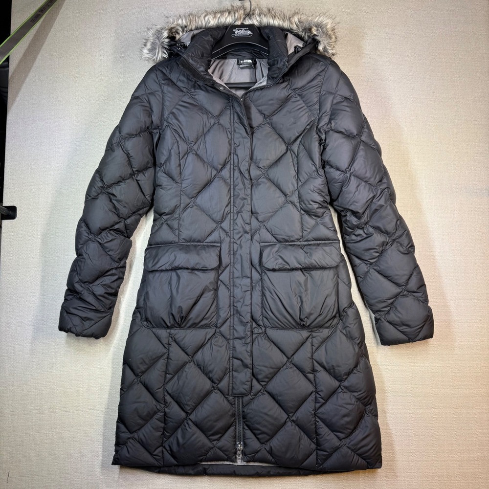 The North Face Womens Hooded 550 Goose Down Parka Black Faux Fur Size Medium